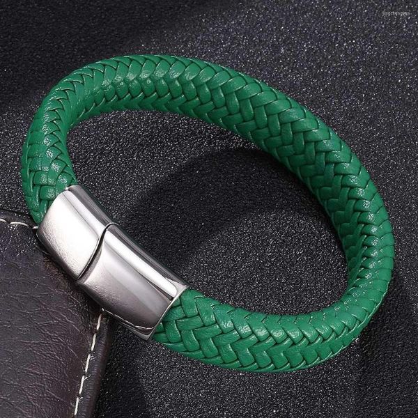 Bracelet Homme Bijoux Vert Bracelet En Cuir Tressé Hommes En Acier Inoxydable Fermoir Magnétique Bracelets De Mode Bracelets Accessoires Cadeaux