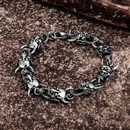 Bracelet européen en acier inoxydable rétro mâle Bracelet Punk Gothic Rock Party Skull Head Bracelet For Boyfriend Cuff Hand Bielry Gift