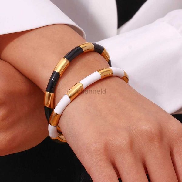 Bracelet MamacitaSlay bijoux pour dames bracelet de peinture cuite à segment solide bracelet de peinture cuite au four en acier inoxydable pour dames de haute qualité 240319