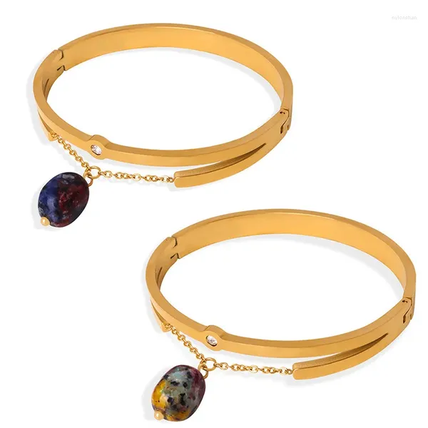 Brazalete Marka Pulsera chapada en oro de acero inoxidable para mujer Rojo Gris Azul Colgante de piedra natural Pareja Joyería de diseño de lujo