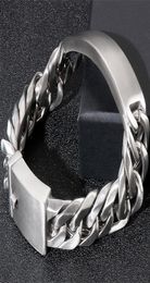 Bracelet d'identifiant graves massif pour hommes pour hommes en acier inoxydable mat brossé 18 mm Bracelets de chaîne de main