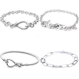 Bangle Me Link Pattern Chunky Infinity Noué Coeur-embelli Fermoir en Argent Sterling 925 Bracelet Fit Mode Bracelet Perle Charme 230907