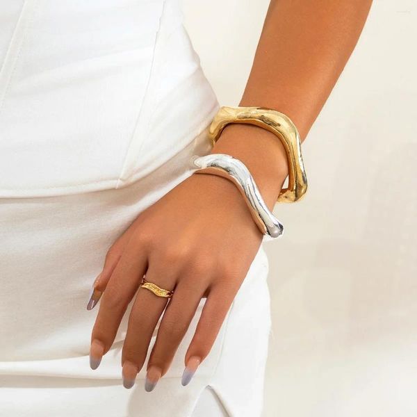 Bracelet Meetvii à la mode irrégulière conception de lave bracelets en métal à la mode Unique texture froissée ouverte pour les femmes bijoux