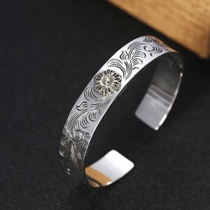 Bangle Men 925 Sterling Silver Patroon Sunflower Opening Bracelet Thai Sieraden Geschenken