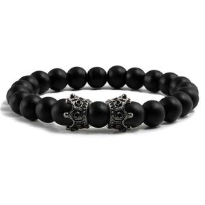 Bracelet Hommes bracelet de lave noir bracelets de perles de pierre naturelle bracelet fait main femmes couleur or noir double couronne bracelet paire bijoux 240319