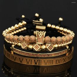 Bangle Mannen Armband Sieraden 4 stks/set Crown Charms Macrame Koperen Kralen Armbanden Vlechten Man Luxe Voor Vrouwen Gift