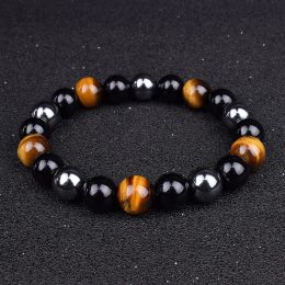 Bangle mannen armbanden 10 mm natuursteen zwart onyx tijger oog hematiet kralen armbanden voor vrouwen magnetische gezondheidsbescherming armband