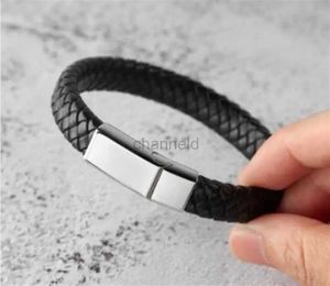 Bracelet Hommes marron/noir cuir tressé bracelet en acier inoxydable fermoir magnétique bracelets à la mode Punk bijoux hommes cadeau taille 18.5-24 cm 240319