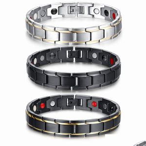 Bracelet Hommes Magnétique Santé Bracelet Noir Titane Acier Puissance Thérapie Aimants Ions Négatifs Germanium Perdre Du Poids Bracelets En Gros Dhpgr