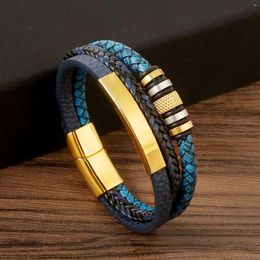 Armband heren leer gevlochten armband roestvrij staal magneetgesp meerlaagse handgemaakte armbanden retro eenvoudige groothandel