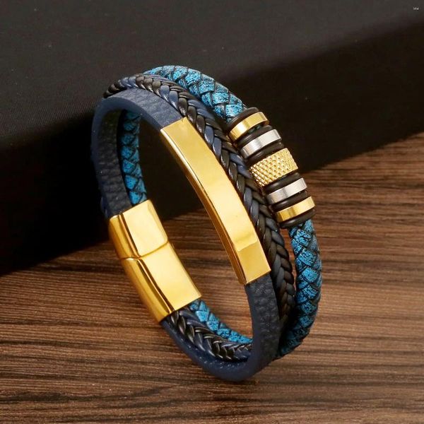 Bracelet en cuir tressé pour hommes, boucle magnétique en acier inoxydable, multicouche, fait à la main, rétro Simple, vente en gros