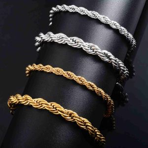 Bracelet de chaîne de corde en acier inoxydable Men Brangle pour femmes Bangle à main Gold / Couleur argentée Foot Cheklet Bijoux Accessoires Diy Giftl240417