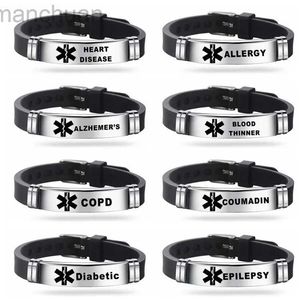 Bangle Mens Medical Alert ID Siliconen Armband ICE Bangles Polsbandje Verstelbare Lengte Voor Mannen Vrouwen Kind Sieraden Type 1 Diabetes ldd240312