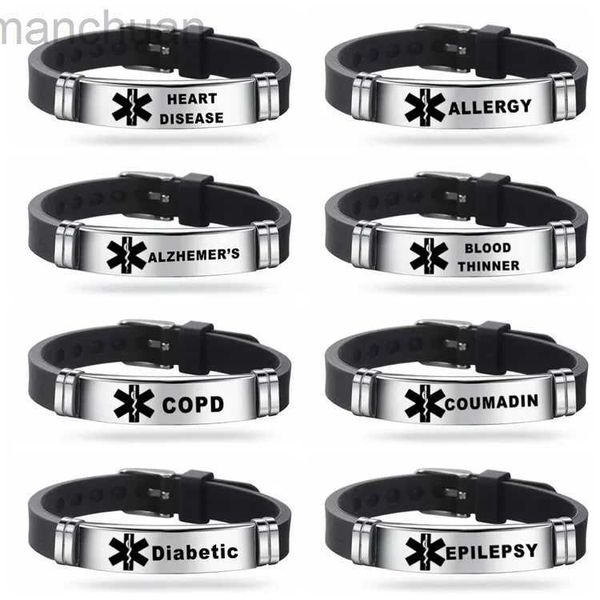 Bracelet Mens Alerte Médicale ID Silicone Bracelet ICE Bracelets Bracelet Longueur Réglable Pour Hommes Femmes Enfant Bijoux Type 1 Diabète ldd240312