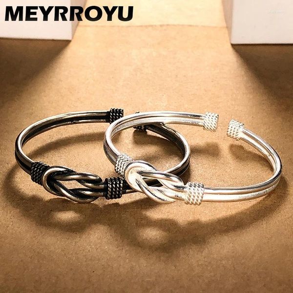 Brazalete MEYRROYU Vintage Thai Silver Open Cuff Pulsera para Mujer Chica Punk Moda Retro Mano Joyería Fiesta Regalo Pulseras Mujer