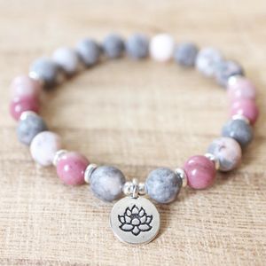 Bangle MG1330 8 mm Matte Zebra Jasper Rhodoniet Mala Armband Wortelchakra Yoga Armband Meditatie Healing Kristallen Sieraden