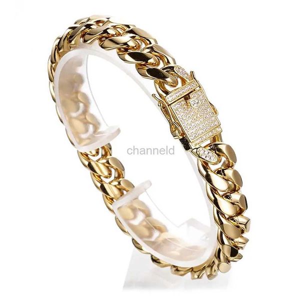 Bracelet Miami Cuban Link Chain Bracelet pour Femmes Hommes Bangls Or Couleur En Acier Inoxydable De Luxe Cristal Poignet Chaînes Bijoux 240319