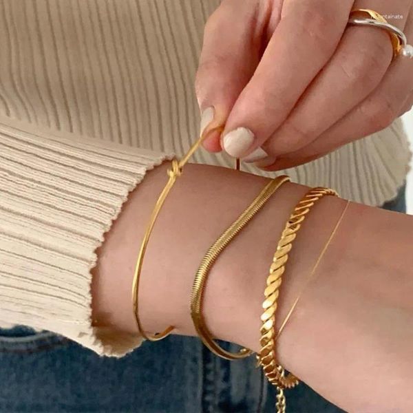 Brazalete Minar Delicado Múltiples Rayas Bowknot Ancho Plano Herribone Brazaletes Para Mujer Niña Pulsera De Acero De Titanio Chapado En Oro De 18 Quilates