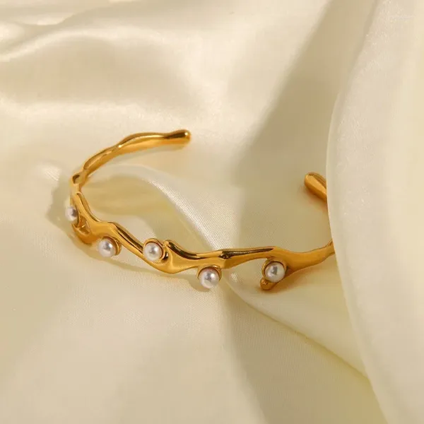 Bracelet Minar Délicat Torsion Évider Imitation Perle Bracelets Géométriques Pour Femmes Or 18 Carats Plaqué PVD En Acier Inoxydable