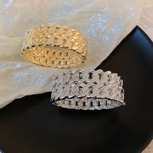 Bracelet Minar Hyperbole Double Couche Creux Lié Chaîne Cubaine Large Chunky Bracelets Pour Femmes Or Argent Couleur Bracelets Métalliques