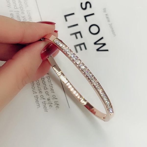 Bracelet Minar coréen délicat brillant plein strass bracelets pour femmes couleur or Rose titane acier déclaration accessoires 2021