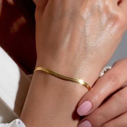 Bangle Minimalistische Gouden Kleur Visgraat Armband Platte Slangenketting Sierlijke Stapelarmbanden voor Vrouwen Handgemaakte Sieraden Geschenken Groothandel ldd240312