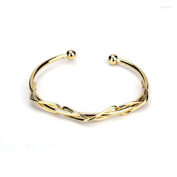 Brazalete minimalista de color oro puro, envoltura de alambre de cobre, nudos, pulsera ajustable, brazalete abierto, accesorio de reloj Unisex