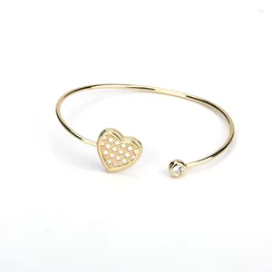 Bracelet minimaliste couleur or pur mosaïque coeur cristal queue breloques réglable mince fil Bracelet manchette ouverte pour femme bijoux