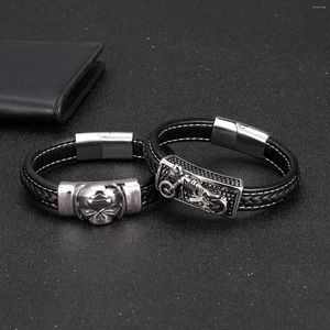 Brazalete MIQIAO Acero inoxidable Titanio Tejido Cuero Retro Motor Eagle Skull Hip Hop Pulsera Pulsera para hombres Mujeres Joyería