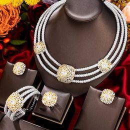 Bracelet Missvikki Dubai 3 couches collier de mariage Bracelet bague boucles d'oreilles ensemble bijoux de luxe Gougeous combinaison pour les femmes de mariage 240319