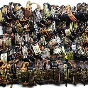 Brazalete MIXMAX 100 unids pulsera de cuero hombres genuino vintage punk rock retro brazalete para mujeres pareja pulsera hombre lotes al por mayor a granel 230911