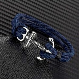 Bangle MKENDN Ankerarmbanden Heren Dubbelstrengs Nautische Survival Touw Armband Paracord Dames Zwart Roestvrij Staal Sportgesp 240319