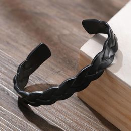 Bracelet MKENDN géométrique tissage en acier inoxydable manchette pour hommes Punk brillant noir Bracelet Bracelet fête bijoux accessoires cadeau