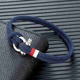 Bracelet Bracelet à corde tressée Mkendn Navy Blue Mini-Horseshoe Porade avec des bracelets pour hommes Femmes Femmes Femmes Jewelryl240417