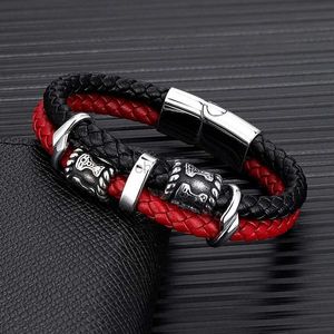 Bangle MKENDN Noorse Vikingen Thora Hammer Mjolnir Scandinavische Rune roestvrijstalen kraal amulet heren lederen armband Homme Pulseras 240319