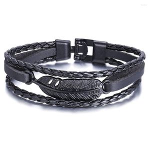 Bangle Modyle Bracelet Men Meerlagige lagere lederen armbanden gevlochten multi -lay wrap trendy roestvrijstalen bladarmband sieraden