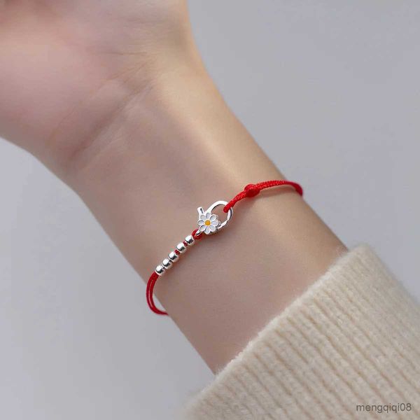 Bangle Monada 19 17cm Fil rouge pour le bracelet en argent sterling pour femmes Bracelets de file de corde pour femmes Silver Daisy Flower R231025