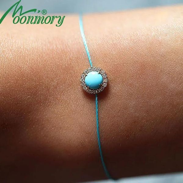 Brazalete Moonmory 100% Sterling Sier Turquesa Blueline Pulsera para mujer Crystal Party Citas Joyería Buen regalo Soporte al por mayor