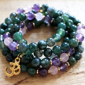 Bracelet mousse Agate 108 mala wrap perles Bracelets Yoga bijoux spirituels pour femmes cristaux pierres de guérison Bracelet