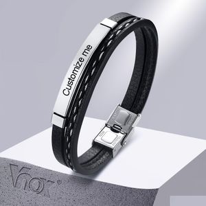 Brazalete Mti Capa Pulseras De Cuero Para Hombres Mujeres Grabado Personalizable Acero Inoxidable Brazalete Personalizado Casual 21 Cm Gota Deliv Dhg Otb7W