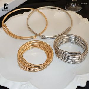 Bracelet multicouche enroulement élastique Bracelet collier pour femmes personnalité tempérament or argent couleur métal ensemble de bijoux