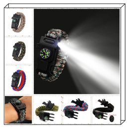 Bangle multifunctionele buitenarmband noodsituatie geweven levensreddende kompas LED licht camping bergbekleding Braceletbangle