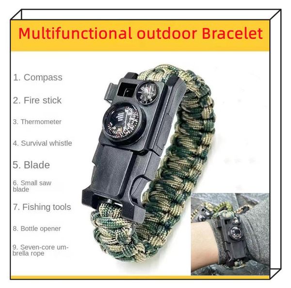 Brazalete Pulsera multifuncional para exteriores Tejido de emergencia Brújula salvavidas Equipo de pesca Conjunto Aventuras en el desierto Cuerda de mano