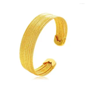 Bangle MxGxFam 16 mm de largeur ligne de bobine bracelets et bracelets exotiques pour femmes 24 K jaune pur plaqué or Dubaï bijoux du Moyen-Orient