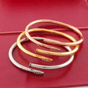 Bangle Nail Goud Dames Heren RVS Manchet Bangles Open Nagels in Handen Kerstcadeaus voor Meisjes accessoires Groothandel Designer Armband Sieraden s s