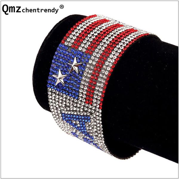 Bracelet National USA Flag Day Pierres Brillantes Bijoux Discothèque Chanteur Fix Strass Hommes Bracelet Hip Hop Bracelet Femmes Bracelet 231027