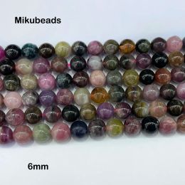 Bracelet naturel A + Tourmaline 6mm 8mm, perles rondes lisses en vrac pour la fabrication de bijoux, bracelets à faire soi-même, collier, livraison gratuite Mikubeads