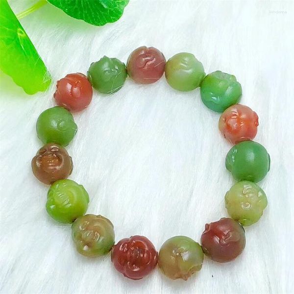 Brazalete de cabeza de Buda de ágata Natural, pulsera de cristal hecha a mano, joyería elástica Fenfsshui, regalo de cumpleaños curativo, 1 Uds., 13MM