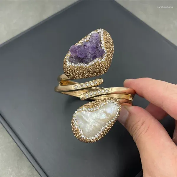 Brazalete de amatista Natural, Perla Barroca de agua dulce, cristal turco, cuarzo, exquisitos accesorios de joyería para banquetes para mujer