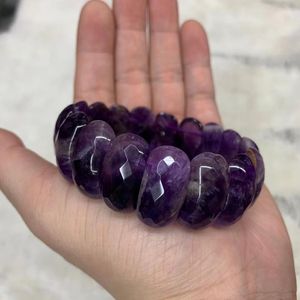 Brazalete de cuentas de piedra de amatista Natural, brazalete de piedra energética, joyería de piedras preciosas para mujer, piedra natal para Acuario para regalo